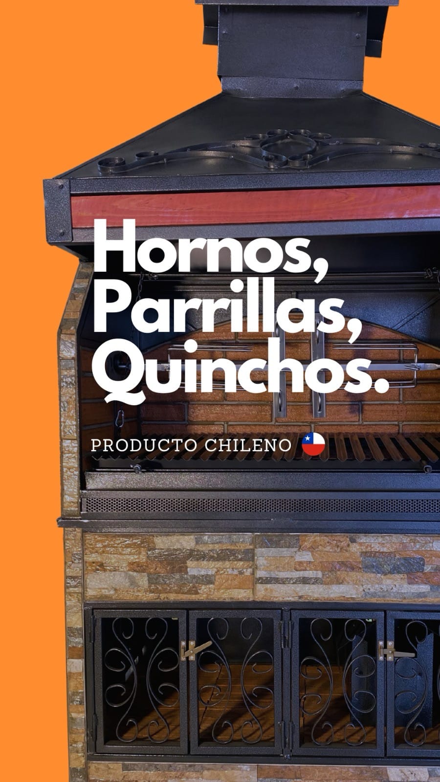 Anuncio vertical de hornos, parrillas y quinchos de fabricación local